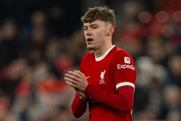 LIVERPOOL, ENGLAND - Thursday, November 30, 2023: Liverpool's Conor Bradley after the UEFA Europa League Group E match day 5 game between Liverpool FC and LASK at Anfield. Liverpool won 4-0. (Photo by David Rawcliffe/Propaganda)